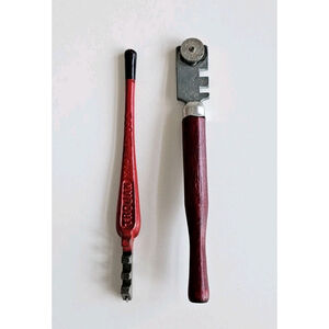 Lot of 2 Vintage Glass Cutters | Fletcher Terry Red Tapper + Wood Handle Wheel